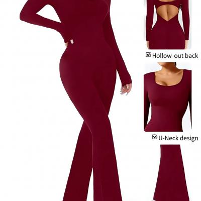 U-Neck Flared Yoga Jumpsuit