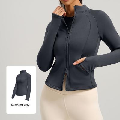Peach Fleece Lined Mock Neck Zip-Up Yoga Jacket - Slim Fit Warm Activewear (Multiple Colors)