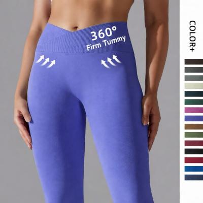 Women's High Waisted Cross Waist Yoga Leggings - 360° Firm Tummy Control & Butt Lifting Stretchy Workout Pants (Multi Colors)