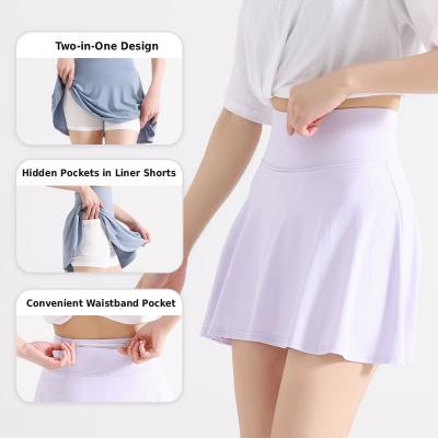 High-Waisted Two-in-One Yoga Skort with Built-in Liner & Hidden Pockets - Tummy Control Athletic Skort (Multiple Colors)